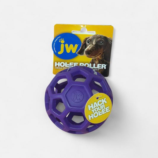 JW Hol-ee Roller balle ajourée en caoutchouc violet pour chien