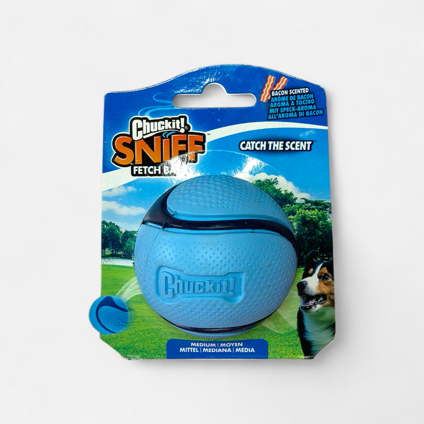 Chuckit! Sniff Fetch Ball balle parfumée bacon en caoutchouc pour chien