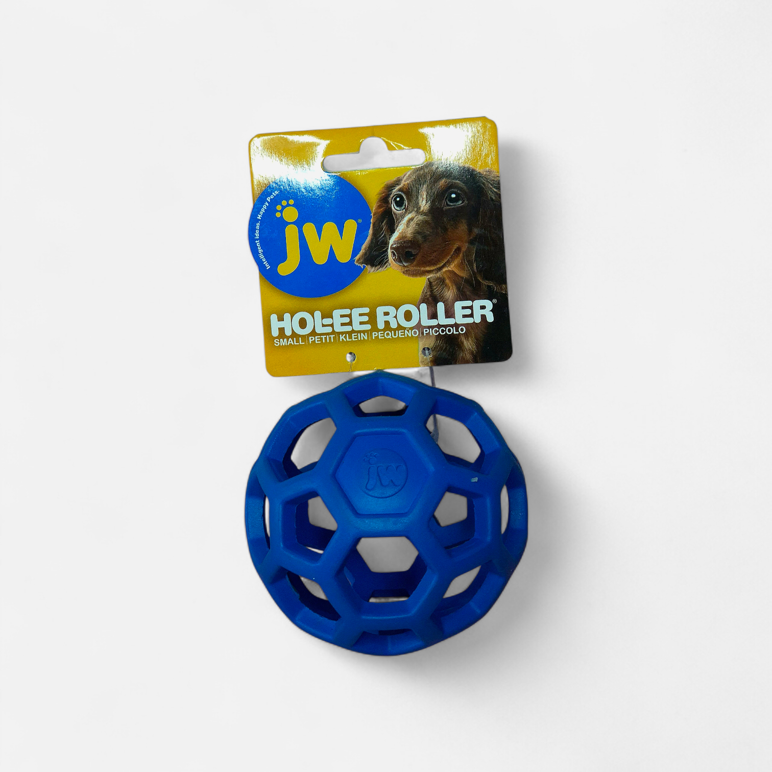 JW Hol-ee Roller balle ajourée en caoutchouc bleu pour chien