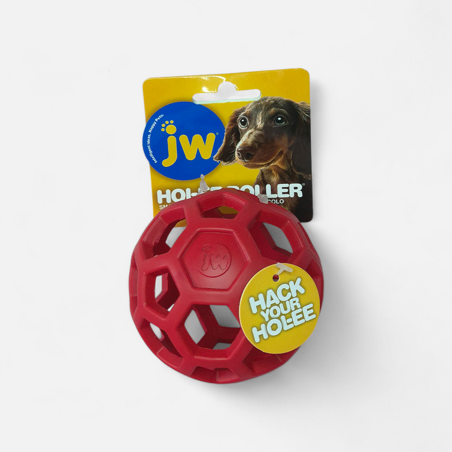 JW Hol-ee Roller balle ajourée en caoutchouc rouge pour chien