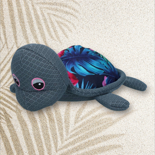 Peluche tortue flottante CoolPets — corps gris en tissu filet avec carapace motif tropical fleuri bleu et rose