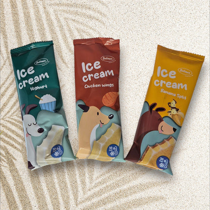 Ice Cream pour chien – saveur Yaourt, chicken wings et banana split, glace rafraîchissante prête en 30 min
